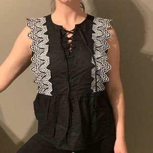 Black with Whit lace detail blouse